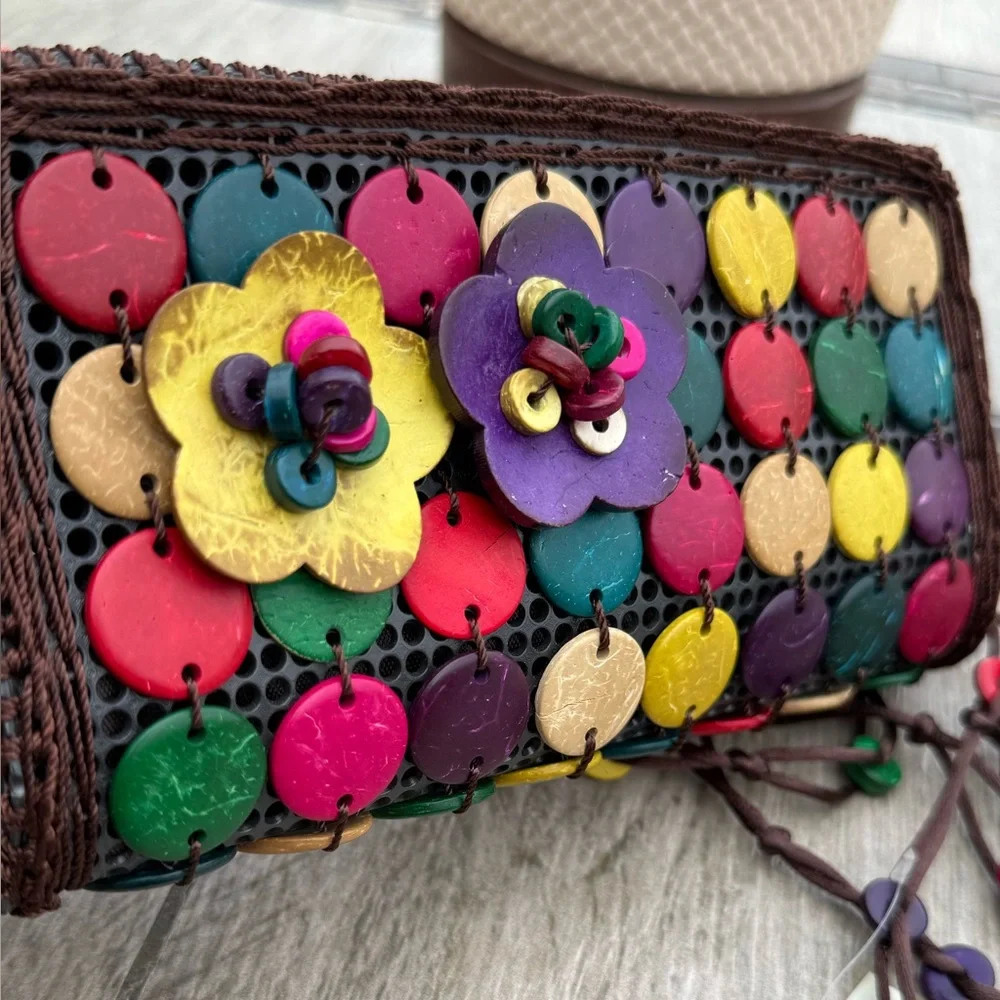GUC! Vintage Colorful Coconut Shell Handmade Crossbody Women's Bag - Picture 11 of 11
